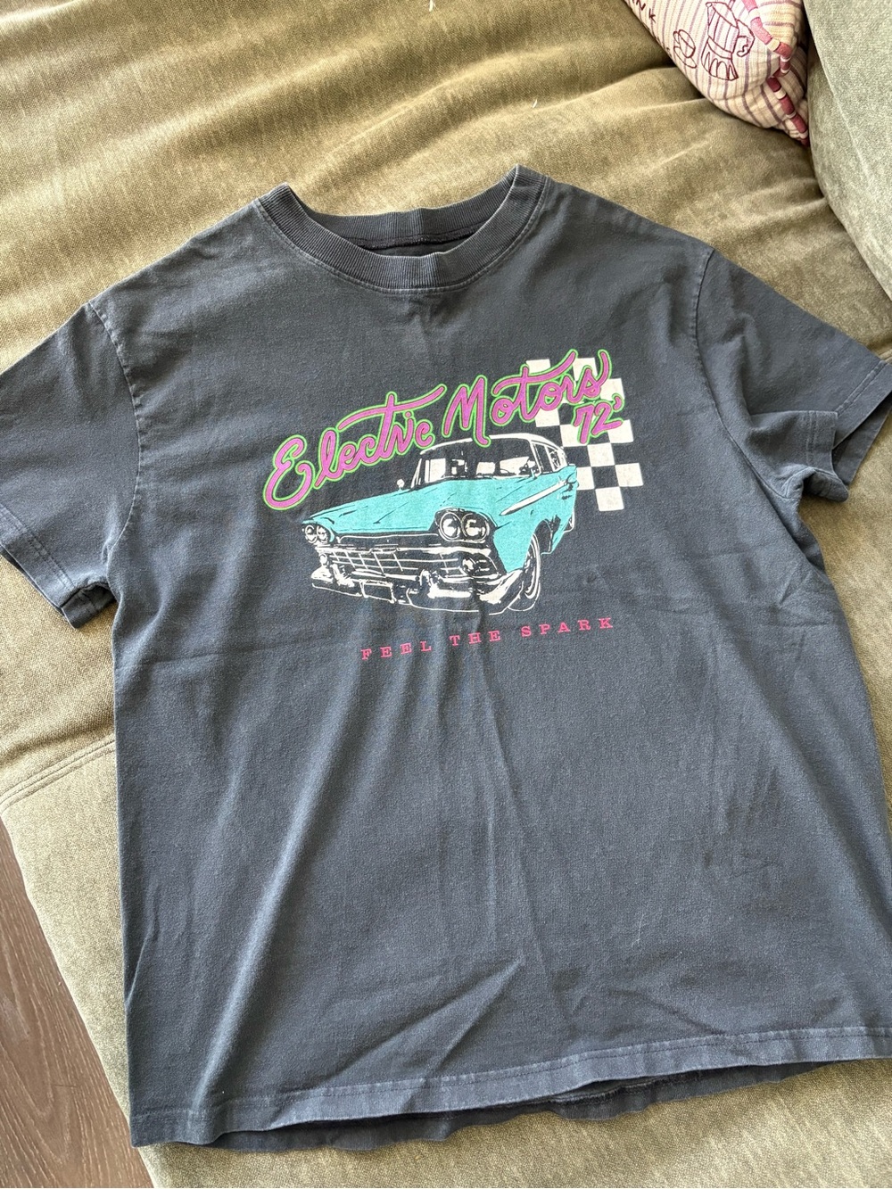 Brandy Melville Tshirt Electric Motors '72 Graphic Tee - Black with Teal Car